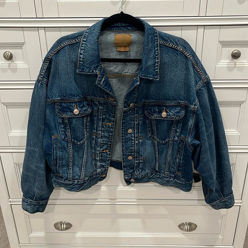 American Eagle Cropped Tomgirl Denim Jacket - Size L